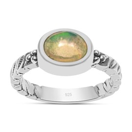 Silver Palace Natural Ehtiopian Opal 925 Sterling Silver Textured Band Ring For Women & Girls, Metal, Ethiopian Opal