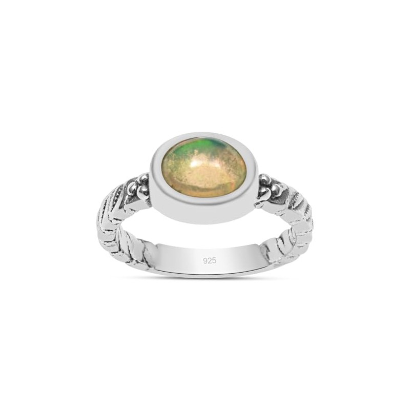 Silver Palace Natural Ehtiopian Opal 925 Sterling Silver Textured Band