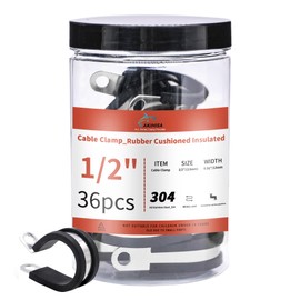 AKIHISA 36pcs 13mm Stainless Steel Cable Clamps, 1/2" Rubber Coated Cushioned Insulated Cable Clamp, Metal Clamp, Loop Clamps, Pipe Clamp for Wiring, Pipes and Hoses