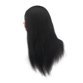 18 Inch 100 percent Human Hair Brown Black Hairdresser Exercise Head Dummy Model with Long Hair Styling Exercise Head Model. (Black)