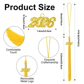 2026 Gold Gradution Tassel with Golden Charm for Graduation Cap Hat Gown Headband Decorations Senior Class of 2026 Congrats Grad Party Favors Supplies Ceremonies Memorial Graduations Decor