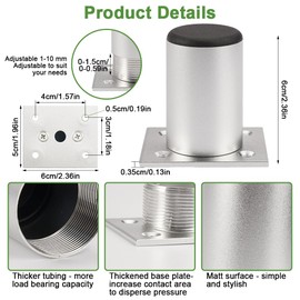 Furniture Feet, 6 cm, Pack of 4 Cabinet Feet, Silver, 1-10 mm Adjustable Furniture Feet, Stainless Steel Aluminium Alloy Furniture Feet, Round Sofa Feet, Furniture Legs, for Kitchen, Desk, Cabinet,