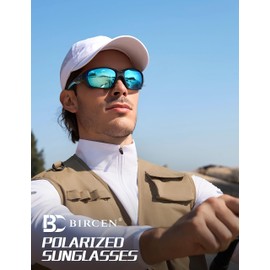 Bircenpro Sunglasses for Men Polarised: Women UV Protection Glasses for Fishing, Driving, Cycling, Running, A-black frame blue lens