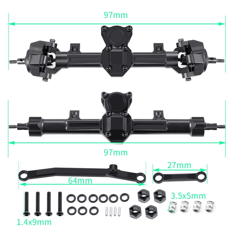 RCLIONS Aluminum Front&Rear Axles Complete Set for Axial SCX24 Deadbolt