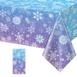 1 Pack Winter Snowflake Plastic Tablecloth Decorations, Blue and Purple Snowflake Winter Wonderland Disposable Table Cover for Christmas Holiday New Year Party Supplies Decorations, 54x108 Inch