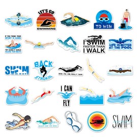 50 Packs Swimming Stickers Water Bottles Laptop Phone Motorcycle Computer Guitar Skateboard Hydroflasks Swimming Vinyl Sticker Waterproof Aesthetic Trendy Decals for Teens Girls Adults