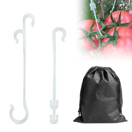 MEMOFYND Pack of 200 Tomato Hooks with 1 Black Fleece Bag, Plant Fruit Hooks, J-Shaped Hooks, Plant Clips, Fruit Clips, Vegetable Hooks, Tomato Rack (White)