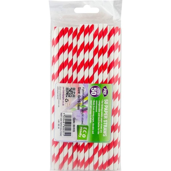 1000 x Red and White Stripe Paper Drinking Straws Biodegradable