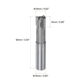 sourcing map Square Nose End Mill, 16mm Cutting Dia Tungsten Carbide Tip 3 Straight Flutes Milling Cutter with 16mm Straight Shank