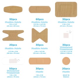 OK TAPE Assorted Adhesive Bandages, 300 Ct, 9 Sizes Sterile Bandage for Wounds, Fingertip and Knuckle, Latex Free, Protection for First Aid (Fabric, Sheer, Waterproof&Clear)