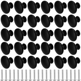 MUKLEI 30 PCS Black Round Cabinet Knobs, Matte Door Knobs Pull, Round Drawer Knobs with M4 Screws, Pull Handle Knobs for Kitchen Cabinet, Office Cupboard, Bathroom Dresser