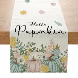 ZCHOMI Fall Pink Pumpkin Table Runner 13x72 Inch Autumn Hello Pumpkin Harvest Thanksgiving Kitchen Dinning Table Decoration for Indoor Outdoor Home Party Décor