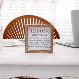 FESTWIND Office Gifts, Wooden Decorative Sign for Tabletop Shelf Mantel Home Office, Chaos Coordinator Gifts For Women, Funny Christmas Gifts For Boss Office Coworkers, Office Decor for Desk
