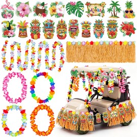 Leyndo Kit de decoración de carrito de golf tropical de verano, 24 piezas, tótem hawaiano Luau Tiki, decoración de desfile, carrito de go...