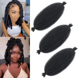 3 Packs Marley Twist Braiding Hair 1B, 12 Inch Afro Twist Hair Pre Separated Synthetic Spring Afro Twist Hair for Soft Locs Crochet Hair Pre Fluffed Springy Afro Twist Hair Extensions for Black Women