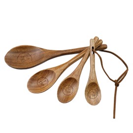 Mewutal Set of 4 Wooden Measuring Spoons and Scoops Set Wood Measuring Spoons Measuring Tablespoons Retro Measuring Scoops for Dry Ingredients Coffee Powder (1TBSP+1TSP+1/2TSP+1/4TSP, Dark Wood Color)