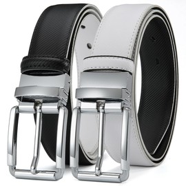 DOOPAI Cinturón de piel reversible para hombre de 1.25 pulgadas, vestido de doble cara y cinturón casual, ribete para ajustar, 2 estilos en un cinturón, Negro/Blanco, 40"-42"Waist Adjustable