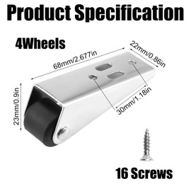 Set of 4 Furniture Castors, 68 mm Quiet Swivel Castors, Furniture Castors with Screws, 360° Swivel Castors for Furniture, Small Swivel Castors for Side Mounting, for Transport Board, Desk, Cabinet