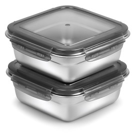 Paquete de 2 recipientes para sándwich, caja de sándwich de acero inoxidable de 24 onzas con tapas herméticas, cajas de almuerzo reutilizables de...  