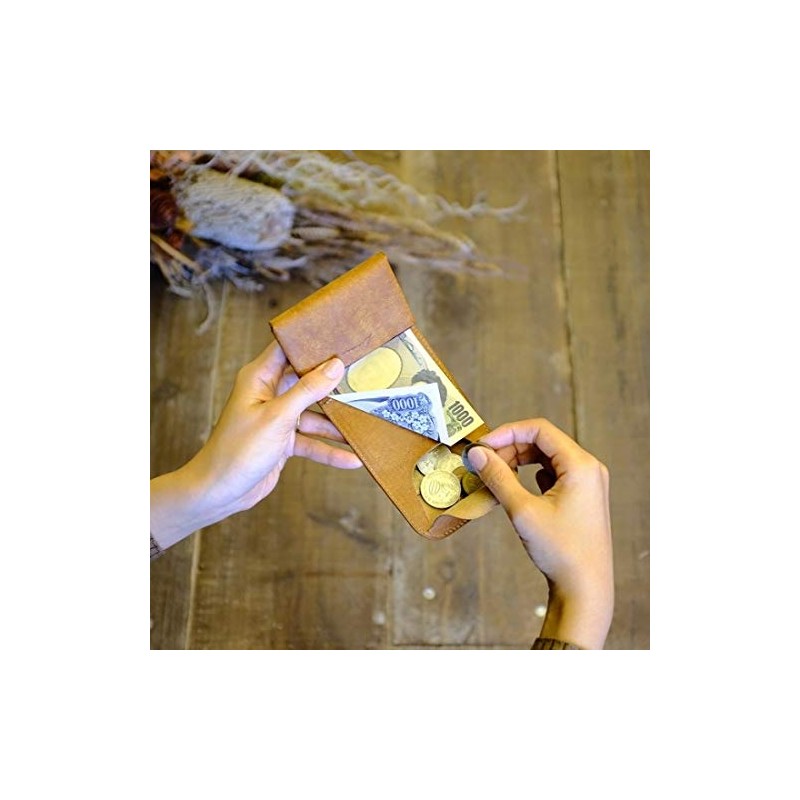 LITSTA Tiny Wallet, Ultra Small, Compact, Italian Leather, Pueblo, Camel