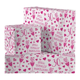 Hunts England - 2 Sheets Of 30th Birthday Female Luxury Wrapping Paper - Includes 2 Gift Tags - Age 30 Folded Gift Wrap For Her - Still Totally Fabulous Collection - Colourful Age Thirty Gift Wrap