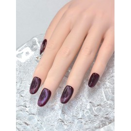 Cats Eye Short Oval purple Press On Nails, Berry color, mysterious dark purple, Suit for all seasons and convenient for daily. 10 Pieces (Berry, Medium hands)