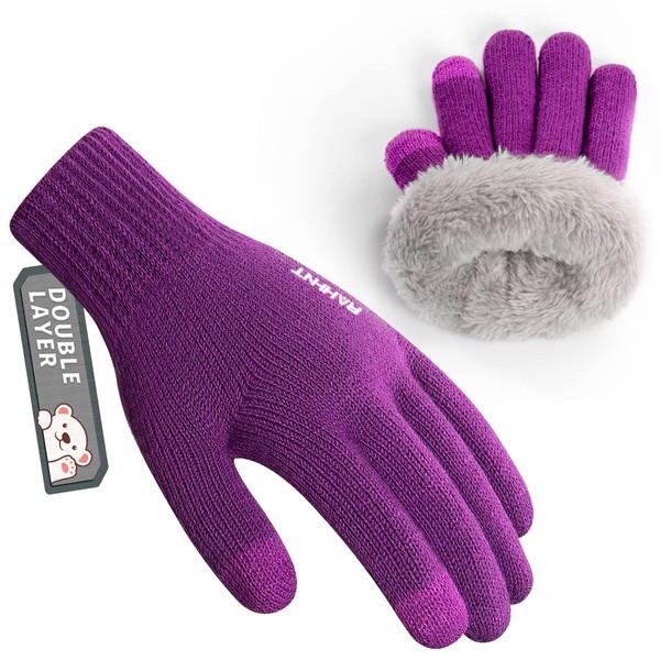 Rahhint Wool Kids Gloves for Boys Girls Winter Thermal Double