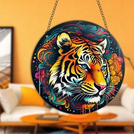 HOTIYOK Tigers Stained Acrylic Window Hanging Wild Animal Ornaments Wall Art Decoration for Home Coffee Bar Housewarming Gift for Women Mom Grandma Teacher