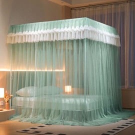 Obokidly Luxury Canopy Netting 4 Corners Post Bed Canopies - Stylish Bedroom Decoration for Adults & Teens (Green, King)