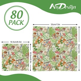 AnyDesign 80 Pack Forest Paper Napkins Animals Plants Disposable Napkins Colorful Watercolor Decorative Luncheon Dinner Napkins for Party Supplies Table Decor, 6.5 x 6.5 Inch