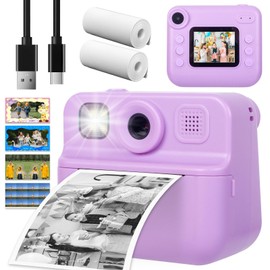 Lenoxx Kids 48MP Instant Print Camera with Dual Front & Rear Lenses, 1080P HD Video Recording, Instant Photo Printing with Paper, 2.0" HD Screen, Flash LED, Fun Effects – Purple