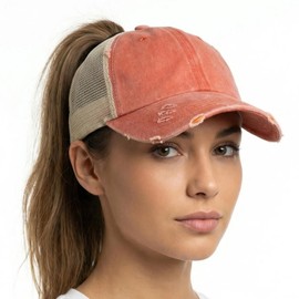 ProMindFun - Gorro de caballo para mujer, gorra de béisbol con cola de caballo para niñas, gorras de moño desordenado, camuflaje, camionero, mal pelo, sombrero ajustable para papá, Criss-04-naranja
