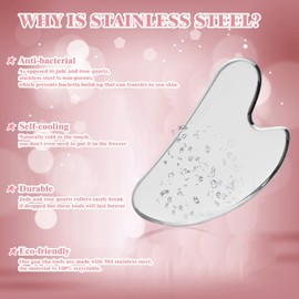 Gua Sha Stainless Steel, Azymi Gua Sha Tool Set Scraping Massage for Facial Body SPA-Acupuncture Therapy-Trigger Point Treatment, Face Eyes Neck Back Massager with Velvet Pouch & Gift Box