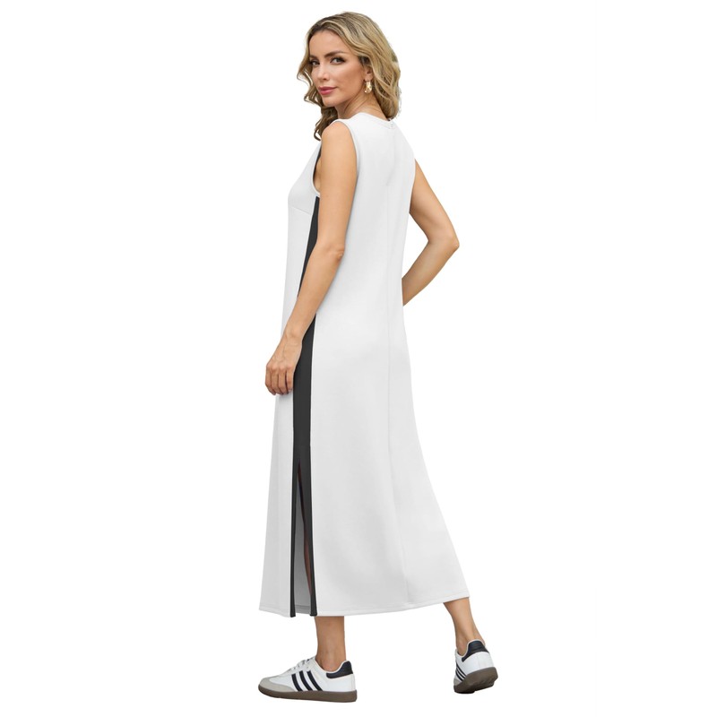 GRECERELLE Womens Summer Round Neck Loose Split Casual Long Maxi