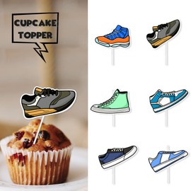 18pcs Glitter Skateboard Dessert Cupcake Topper Cheer to 80s 90s Sports Shoes Theme Decor Supplies Boys Girls Happy Birthday Party Decorations