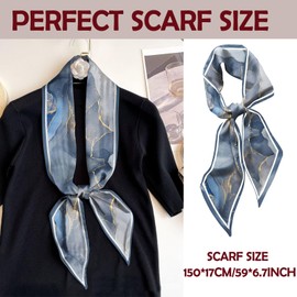BHAHB Hair Head Scarf Silk Feeling Long Satin Neck Satin Scarves for Handbag Cute Aesthetic Decoration Women Girls 59 * 6.7”-Blue Marble