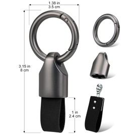 Whtawtaw Car Key Chain Ring Clip, Universal Detachable Leather Car Keychain, Small Key Fob Accessory with Keyrings Zinc Alloy Buckle (Black)
