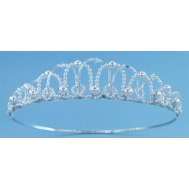 Enchanting Pearly Girl Tiara Crown with Pearl and Bugle Bead Arches Adorned with Crystal Beads and Pearls for Communion, Flower Girl and Other Special Occasions #84C0wcs