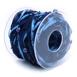 ANCLLO 10m Artificial Pearl Ribbon Chiffon Ribbon and Organza Lace Ribbon for Wedding Flowers Christmas Tree Decoration Sewing Craft Packaging Navy Blue