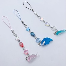 aoukoslt Blue Ocean Shell Fish Charm Star Beaded Keychain Phone Lanyard Acrylic Keyring Bag Pendant Jewelry Gift Phone Charms Decor, Car Keychain