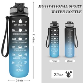 Invool Sports Water Bottle, 1 Litre Water Bottle with Straw & Time Markings, BPA Free, Leakproof & Secure Locking Lid, Tritan Plastic Drink Bottle for School/Cycling/Camping/Running (Black Blue)