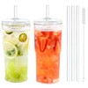 Puraville 20oz Glass Cups with Lids and Straws, 2 Pack