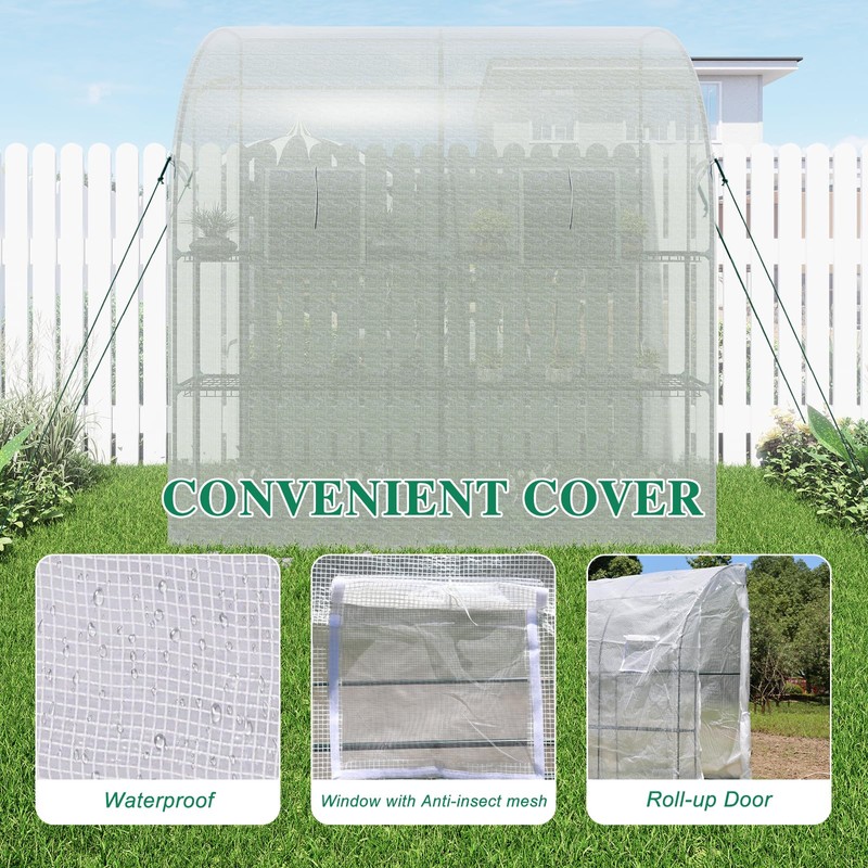 BPS 7x3x7 FT Lean to Greenhouse with Shelves, Large Walk-in
