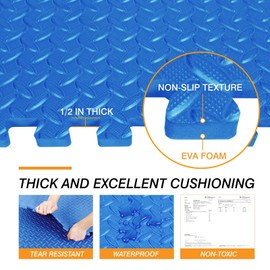 Mat Block APM005BU-1 Torin Interlocking Foam Tiles Puzzle Mats: EVA Gym Mat Flooring Exercise Equipment Mat for Home Gym Equipment, 24 SQ FT, 1/2 inch Thick, 6 Tiles, Blue