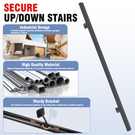 SDNBHT Industrial Stair Handrail Wall-Mounted Hand Rails for Indoor Stairs Black Pipe Stair Railing Indoor Metal Hand Rail for Indoor & Outdoor Steps Aluminum Staircase Handrail for Stairs 6ft