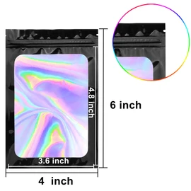 BQTQ 150 Stück Geruchssichere Beutel mit Reißverschluss Aluminiumfolie Wiederverschließbare Beutel Zip Beutel Folie Tasche Geruchssichere Beutel für Lebensmittel(Holographisches Schwarz, 10x15cm)