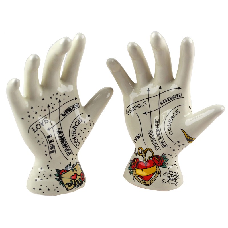 Temerity Jones Set Of 2 Palmistry Tattoo Hand Decorative Ornaments