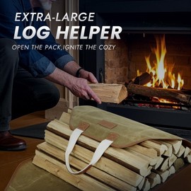 INNO STAGE Canvas Log Carrier Bag,Durable Wood Tote,Fireplace Stove Accessories,Extra Large Firewood Holder with Handles for Camping (44" L x 21" W-Khaki)