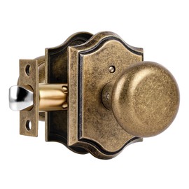 CLCTK Antique Brass Door Knobs Interior with Lock, Vintage Privacy Antique Door Knobs Round Door Handles for Bedroom Bathroom, Zinc Alloy, 1 Pack