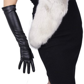 DooWay Long Gloves Women Touchscreen Faux Lambskin Leather Over Elbow Opera Evening Black-TECH 20" 50cm
